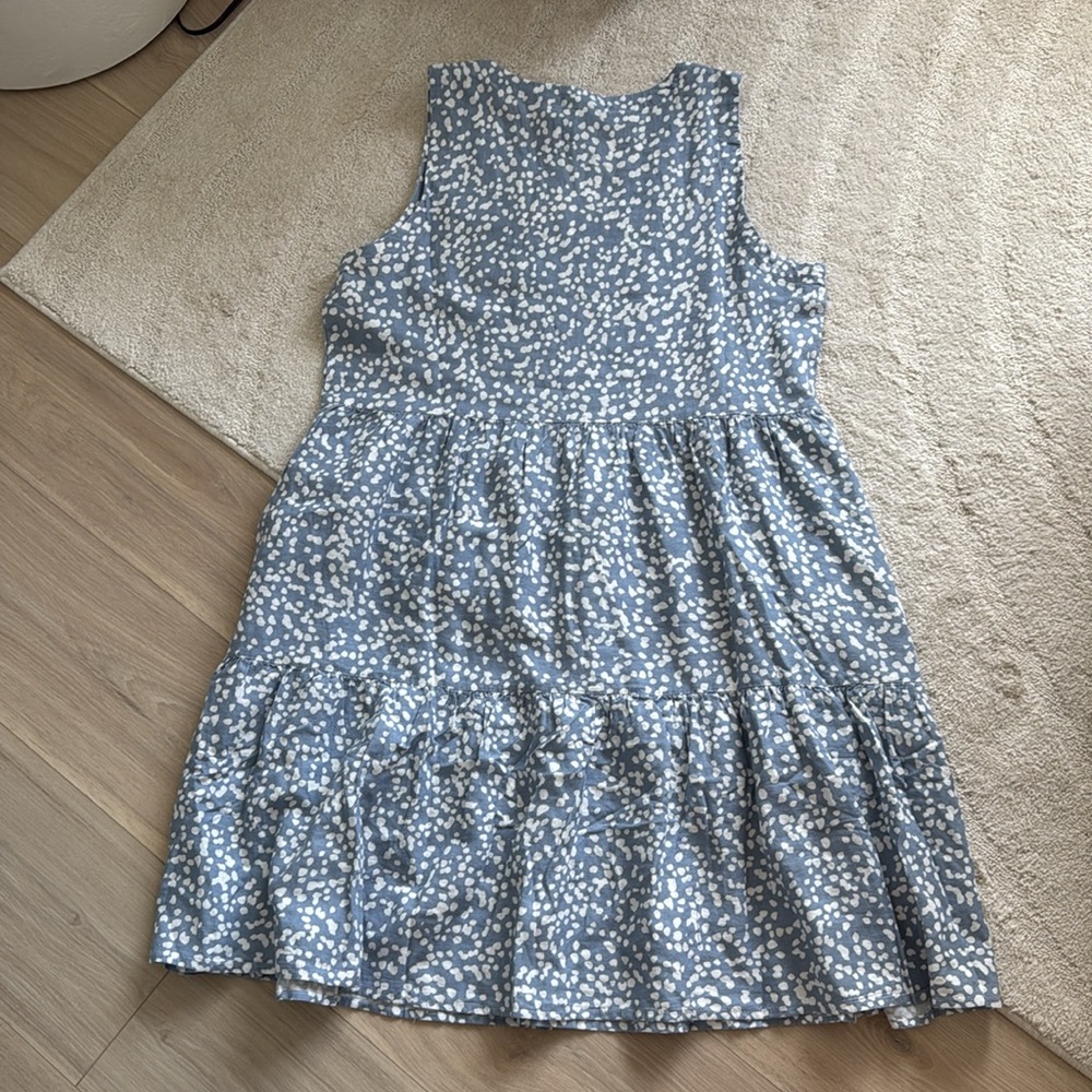 NEW- Matty M V-Neck Linen Tiered Dress in Blue Slate - Picture 8 of 9